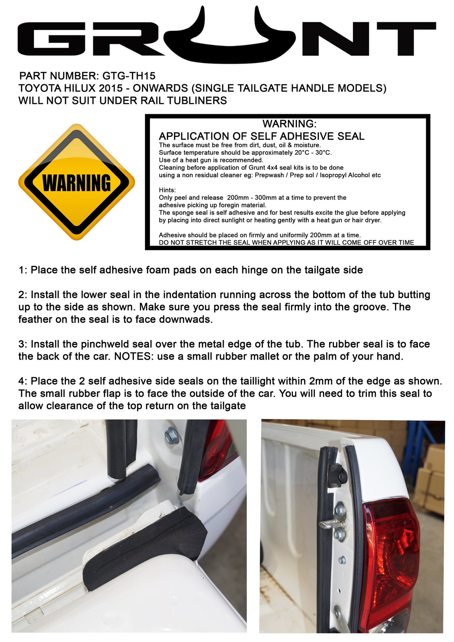 Toyota Hilux SR (Twin Handle) 2015-2019 tailgate seal kit